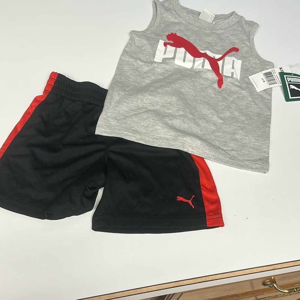 Puma Gray and Black Athletic Shorts Set Baby Boy Size 24 Months NEW - Picture 3 of 11